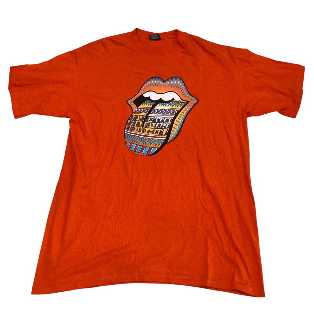 Vintage 1997 Rolling Stones Bridges to Babylon World Tour T-Shirt Orange XL